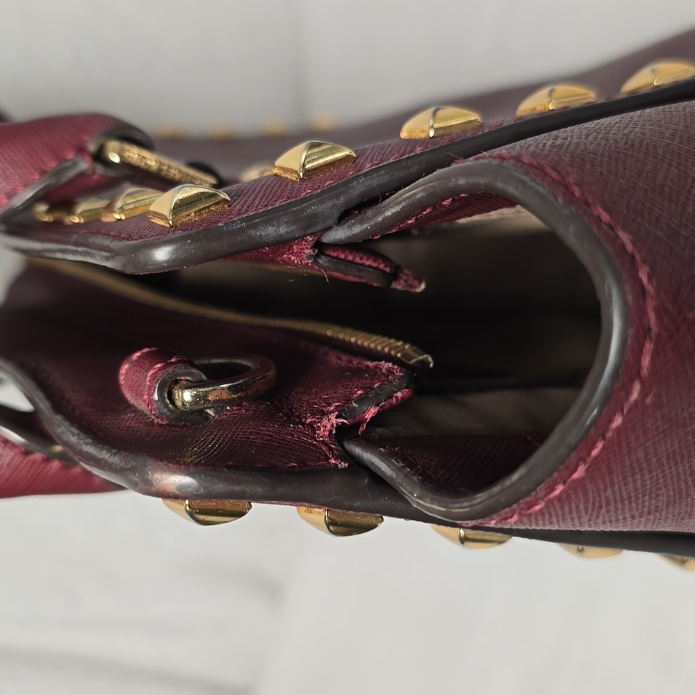Michael Kors Burgundy Medium Selma Studded Saffiano Satchel - Picture 13 of 14